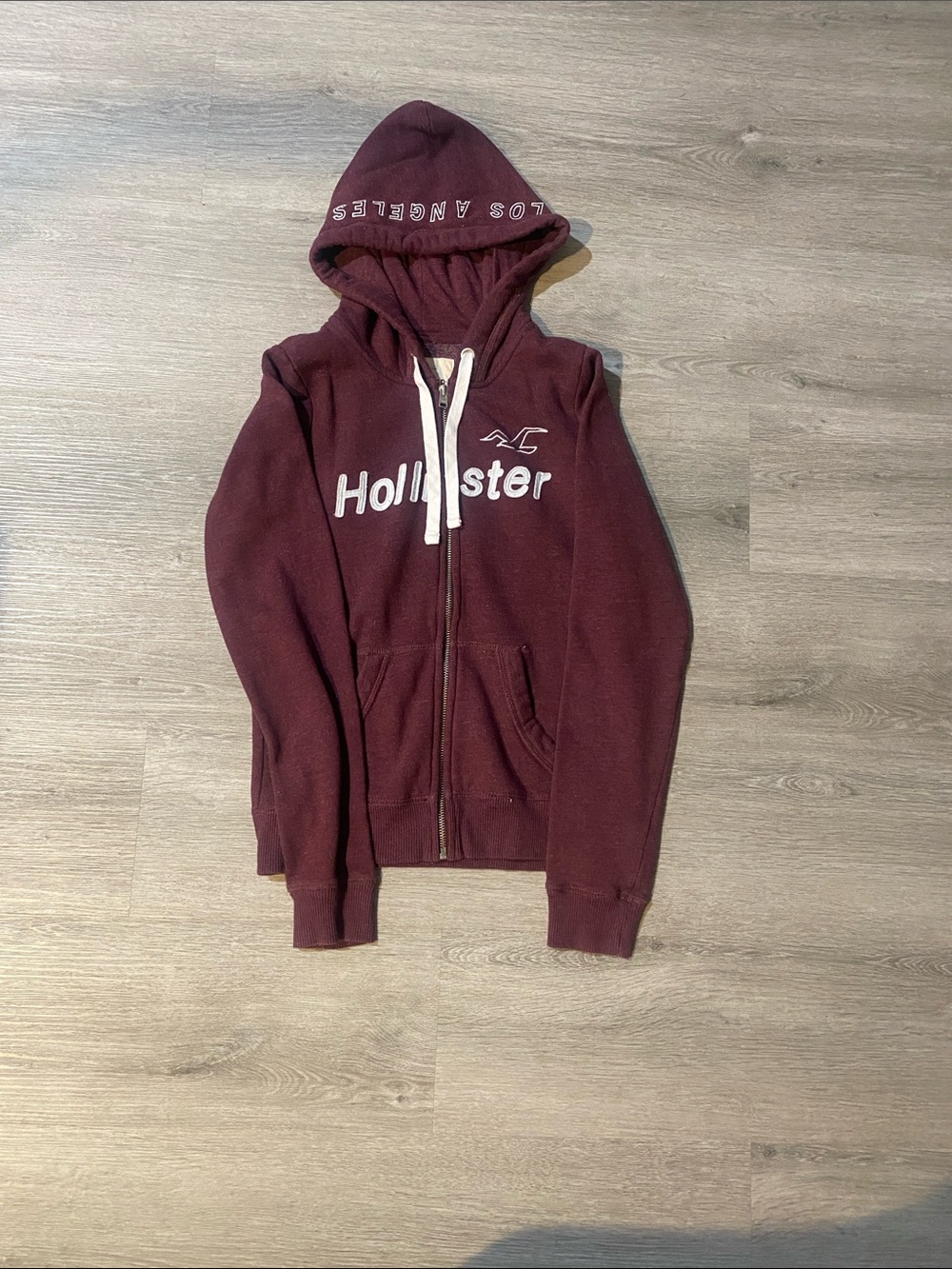 Hollister Burgundy Full-Zip Hoodie with White Logo